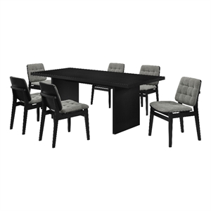 Pemberly Row 7-Piece 82&quot Velvet and Wood Dining Set in Gray/Black