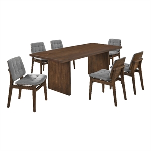 Pemberly Row 7-Piece 82&quot Velvet and Wood Dining Set in Gray/Walnut