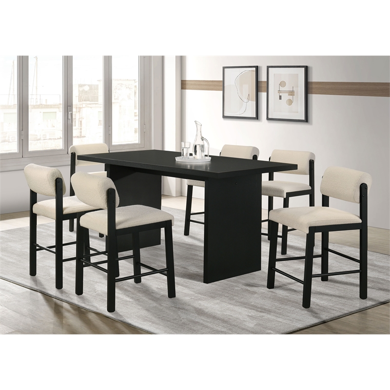 Pemberly Row 7-Piece Fabric and Wood Counter Dining Set in Cream/Black