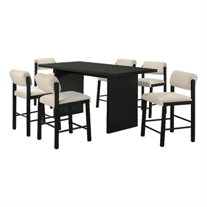 Pemberly Row 7-Piece Fabric and Wood Counter Dining Set in Cream/Black