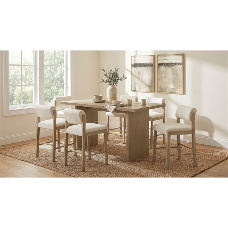 Pemberly Row 7-Piece 70-Inch Wood Counter Dining Set in Cream/Natural Oak