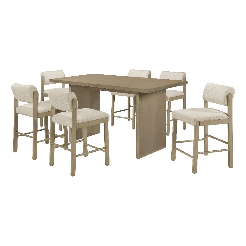 Pemberly Row 7-Piece 70-Inch Wood Counter Dining Set in Cream/Natural Oak