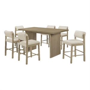 Pemberly Row 7-Piece 70-Inch Wood Counter Dining Set in Cream/Natural Oak