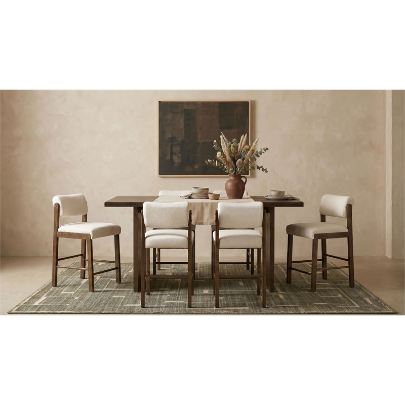 Pemberly Row 7-Piece Fabric and Wood Counter Dining Set in Cream/Walnut