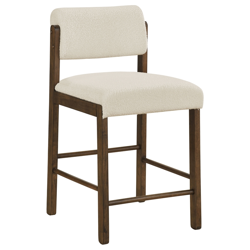 Pemberly Row 7-Piece Fabric and Wood Counter Dining Set in Cream/Walnut