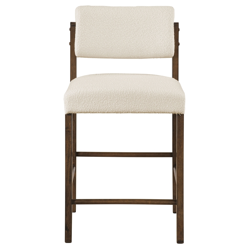 Pemberly Row 7-Piece Fabric and Wood Counter Dining Set in Cream/Walnut