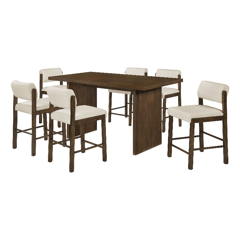 Pemberly Row 7-Piece Fabric and Wood Counter Dining Set in Cream/Walnut