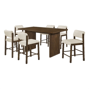 Pemberly Row 7-Piece Fabric and Wood Counter Dining Set in Cream/Walnut