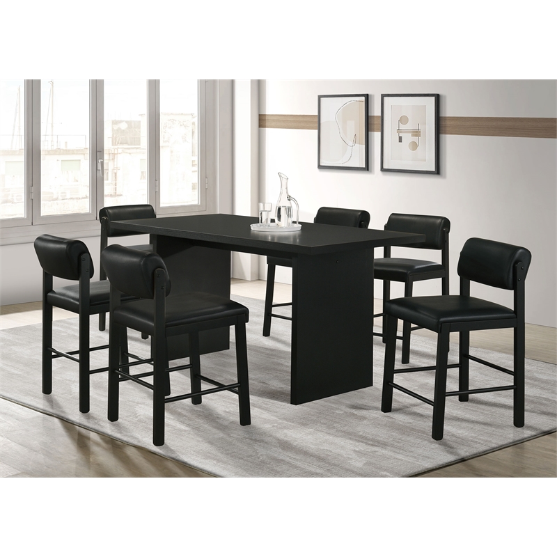 Pemberly Row 7-Piece Wood and Faux Leather Counter Dining Set in Black