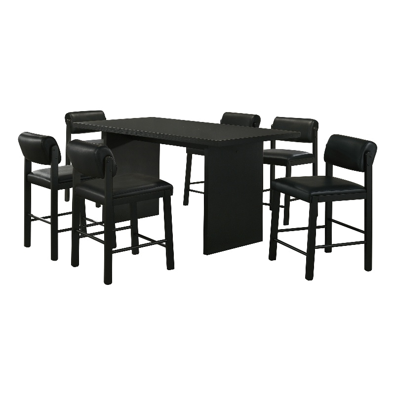 Pemberly Row 7-Piece Wood and Faux Leather Counter Dining Set in Black