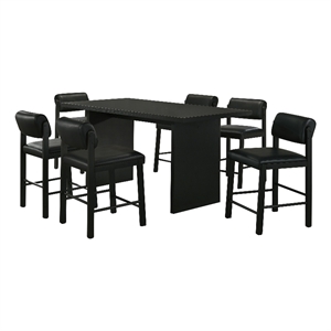 Pemberly Row 7-Piece Wood and Faux Leather Counter Dining Set in Black