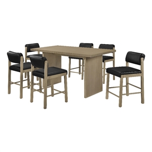 Pemberly Row 7-Piece Wood and Faux Leather Counter Dining Set in Oak/Black