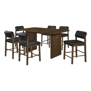 Pemberly Row 7-Piece Faux Leather Counter Dining Set in Walnut/Black