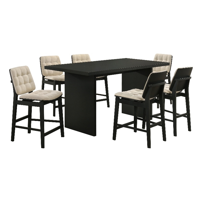 Pemberly Row 7-Piece Wood and Velvet Counter Dining Set in Cream/Black