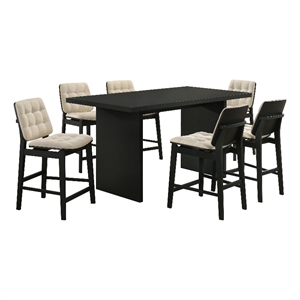Pemberly Row 7-Piece Wood and Velvet Counter Dining Set in Cream/Black