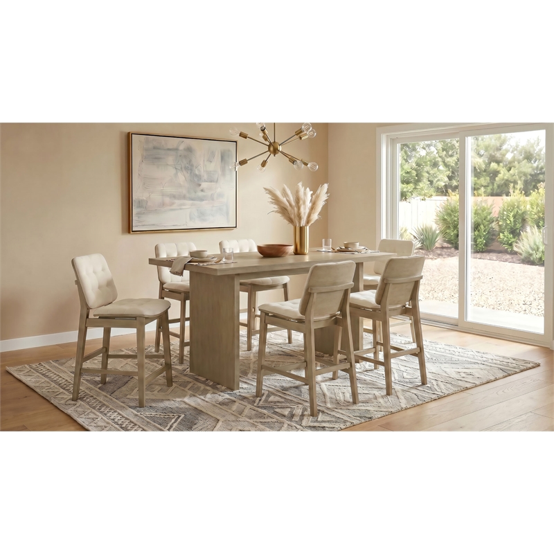 Pemberly Row 7-Piece Velvet Counter Dining Set in Cream/Natural Oak