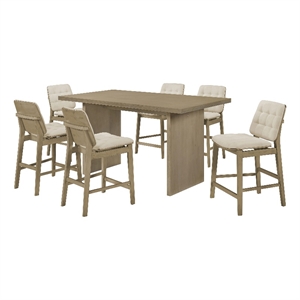 Pemberly Row 7-Piece Velvet Counter Dining Set in Cream/Natural Oak