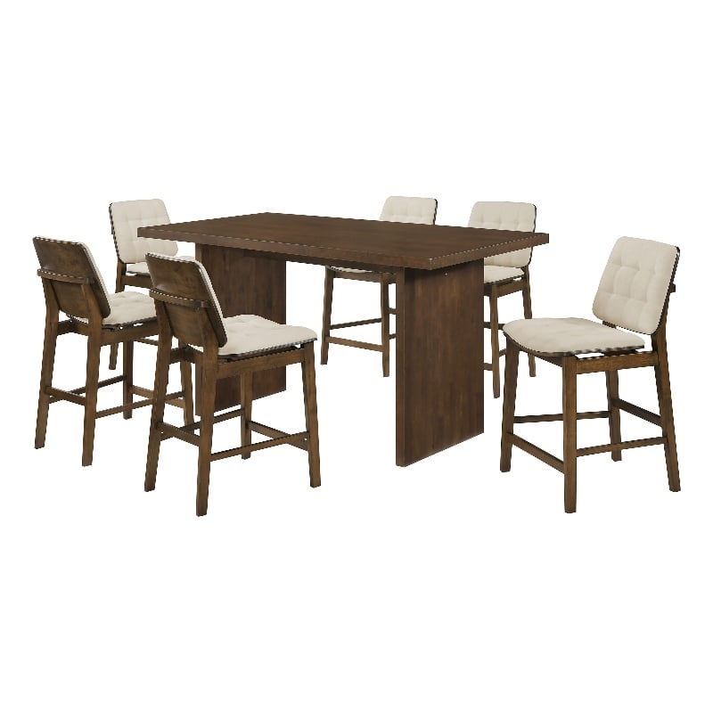 Pemberly Row 7-Piece Wood and Velvet Counter Dining Set in Cream/Walnut