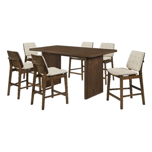 Pemberly Row 7-Piece Wood and Velvet Counter Dining Set in Cream/Walnut