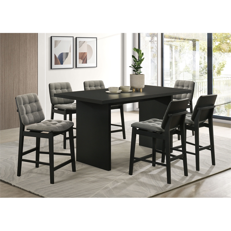 Pemberly Row 7-Piece Wood and Fabric Counter Dining Set in Black/Gray