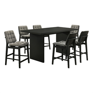 Pemberly Row 7-Piece Wood and Fabric Counter Dining Set in Black/Gray