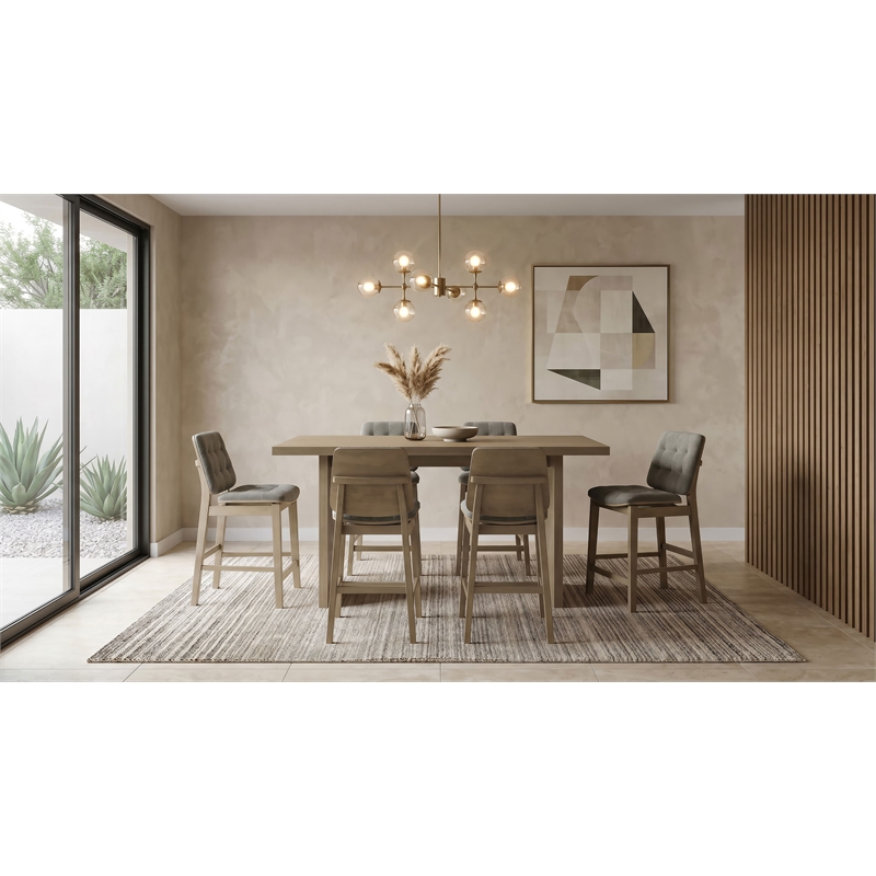 Pemberly Row 7-Piece Wood and Fabric Counter Dining Set in Natural Oak/Gray