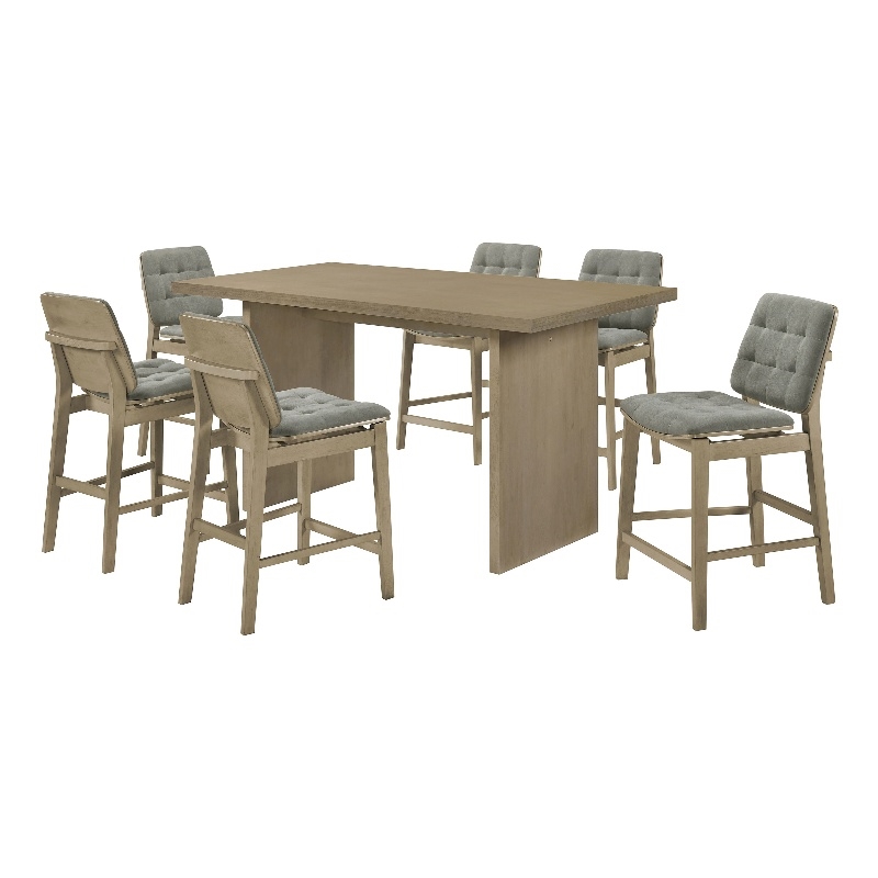 Pemberly Row 7-Piece Wood and Fabric Counter Dining Set in Natural Oak/Gray