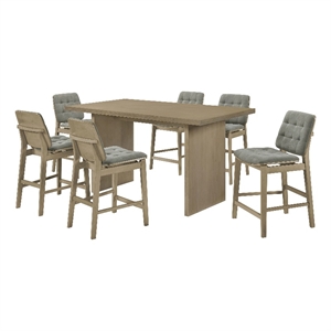 Pemberly Row 7-Piece Wood and Fabric Counter Dining Set in Natural Oak/Gray