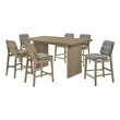 Pemberly Row 7-Piece Wood and Fabric Counter Dining Set in Natural Oak/Gray
