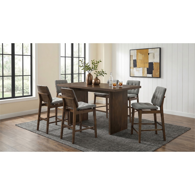 Pemberly Row 7-Piece Wood and Fabric Counter Dining Set in Walnut/Gray
