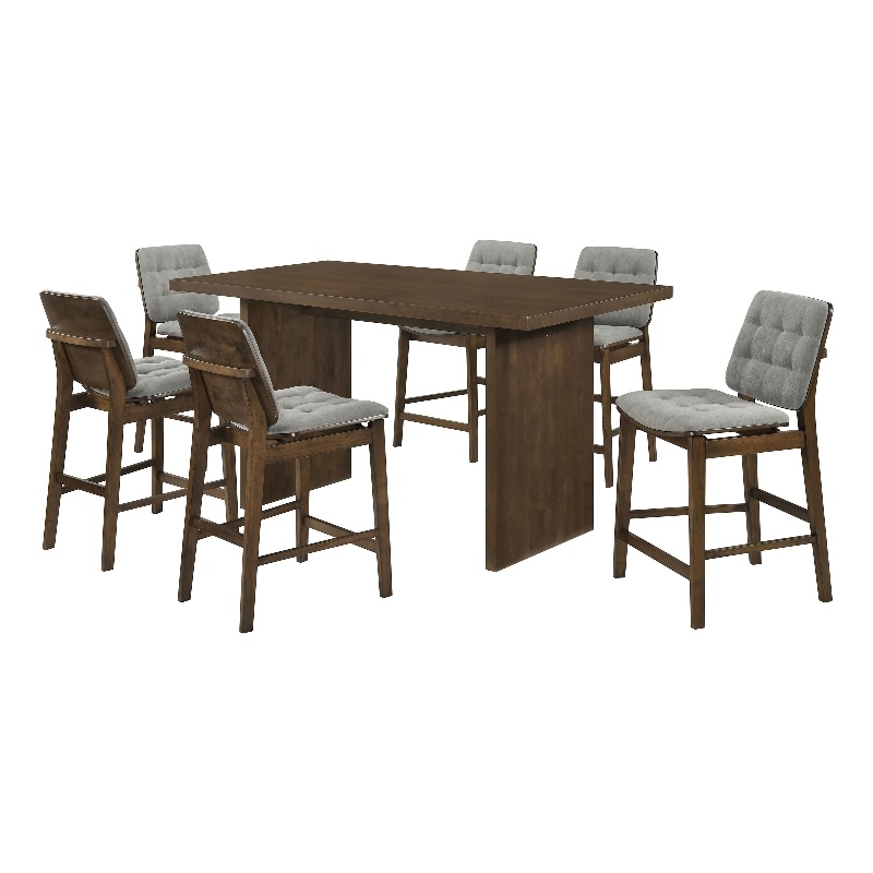 Pemberly Row 7-Piece Wood and Fabric Counter Dining Set in Walnut/Gray