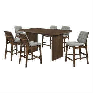Pemberly Row 7-Piece Wood and Fabric Counter Dining Set in Walnut/Gray