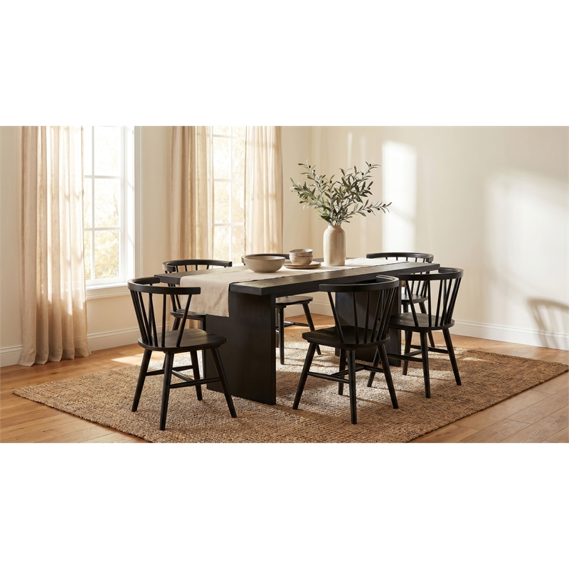 Pemberly Row 7-Piece 82-Inch Wood Dining Set with Spindle Chair in Black