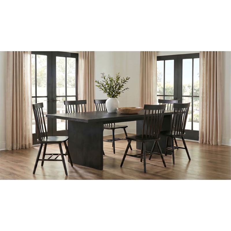 Pemberly Row 7-Piece Rectangular Dining Set with Spindle Chair in Black
