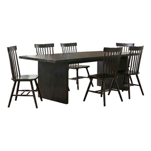 Pemberly Row 7-Piece Rectangular Dining Set with Spindle Chair in Black