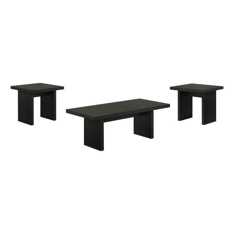 Pemberly Row 3-Piece Transitional Wood Coffee and End Table Set in Black