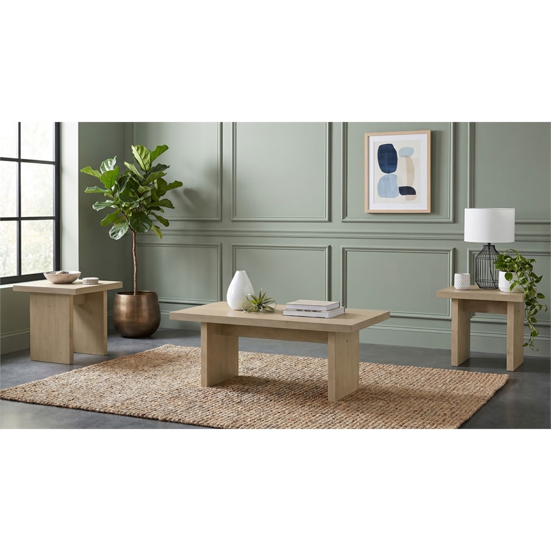 Pemberly Row 3-Piece Wood Coffee and End Table Set in Natural Oak