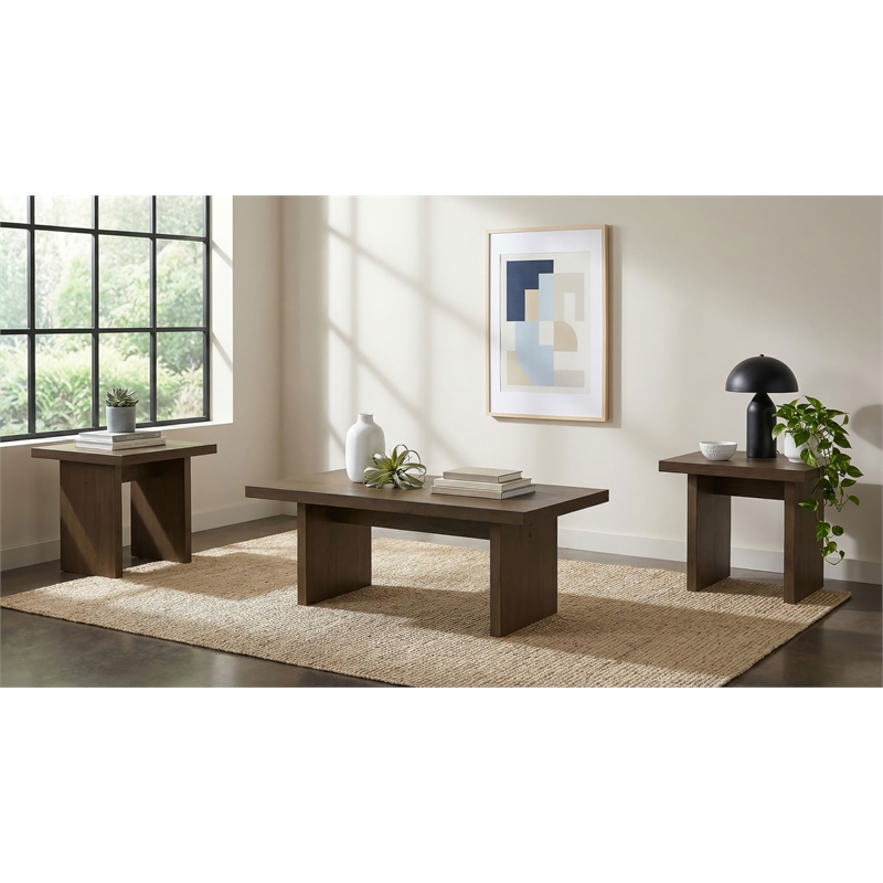 Pemberly Row 3-Piece Transitional Wood Coffee and End Table Set in Walnut