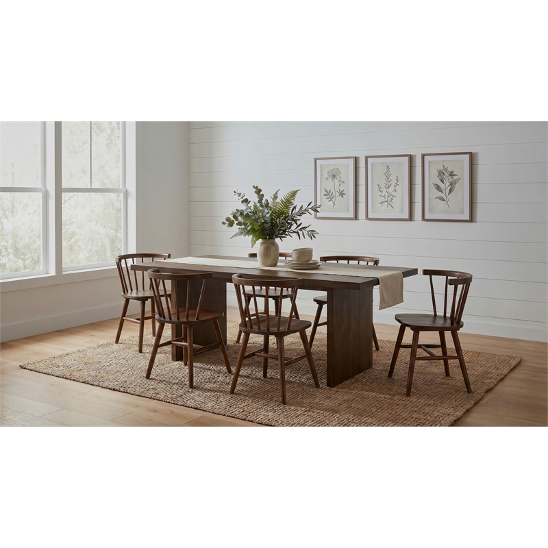 Pemberly Row 7-Piece 82-Inch Wood Dining Set with Spindle Chair in Walnut