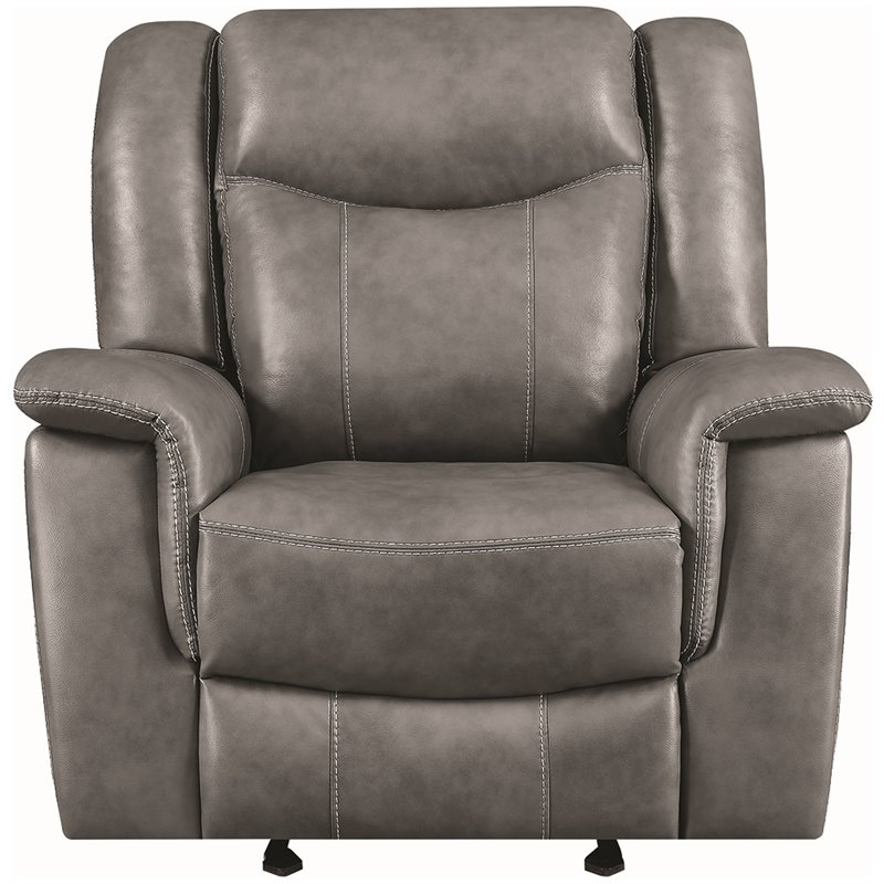 Pemberly Row Upholstered Padded Arm Glider Recliner Chair in Grey