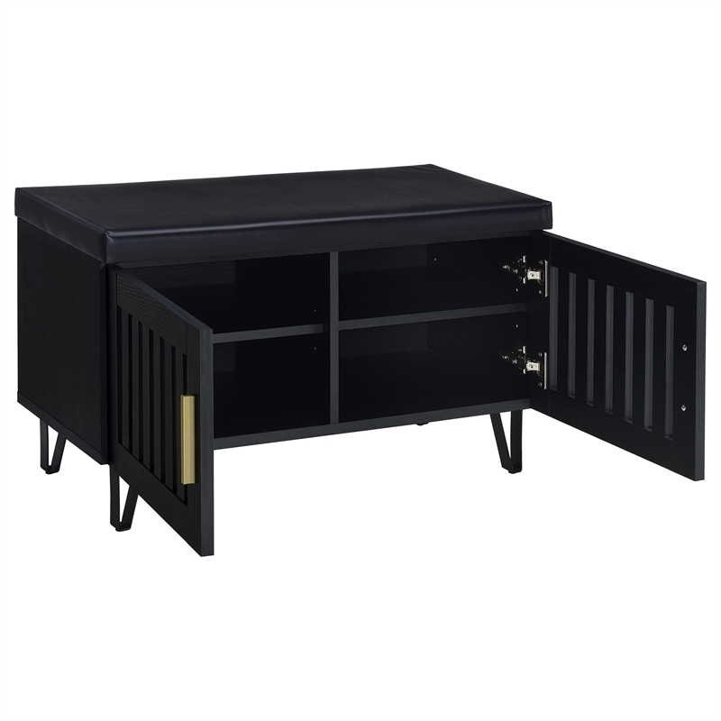 Pemberly Row 2-Door Padded Entryway Shoe Storage Bench in Black