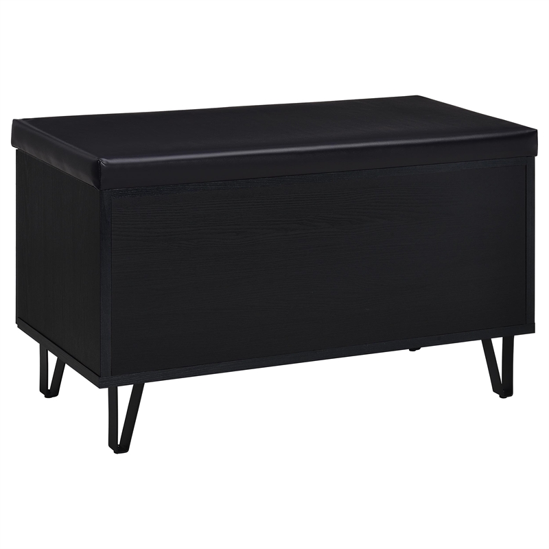 Pemberly Row 2-Door Padded Entryway Shoe Storage Bench in Black