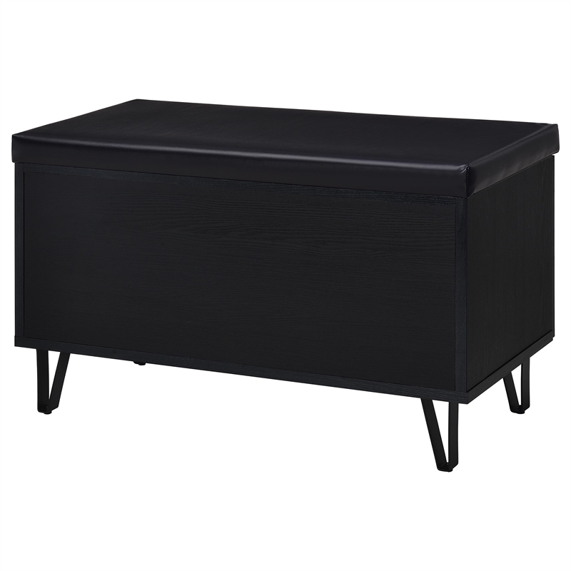 Pemberly Row 2-Door Padded Entryway Shoe Storage Bench in Black
