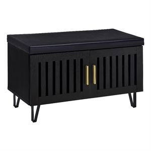 Pemberly Row 2-Door Padded Entryway Shoe Storage Bench in Black