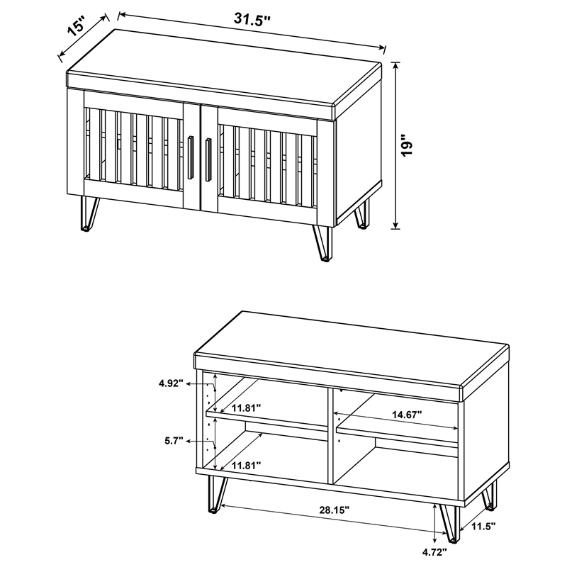 Pemberly Row 2-Door Padded Entryway Shoe Storage Bench in Smoked Oak