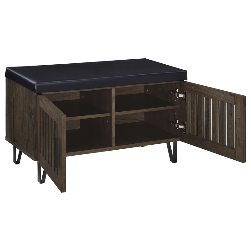 Pemberly Row 2-Door Padded Entryway Shoe Storage Bench in Smoked Oak