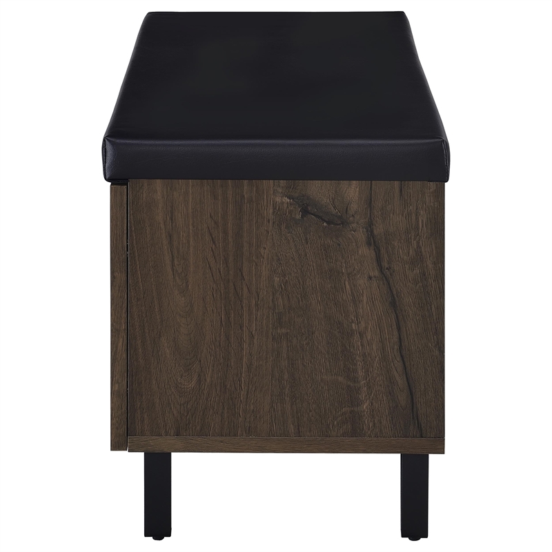Pemberly Row 2-Door Padded Entryway Shoe Storage Bench in Smoked Oak