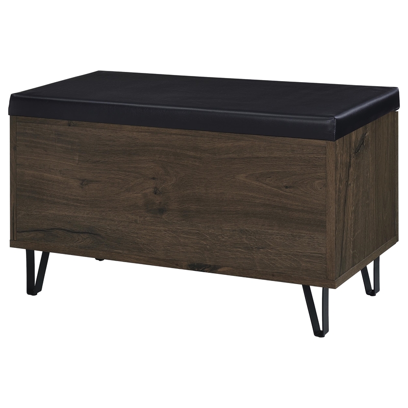 Pemberly Row 2-Door Padded Entryway Shoe Storage Bench in Smoked Oak