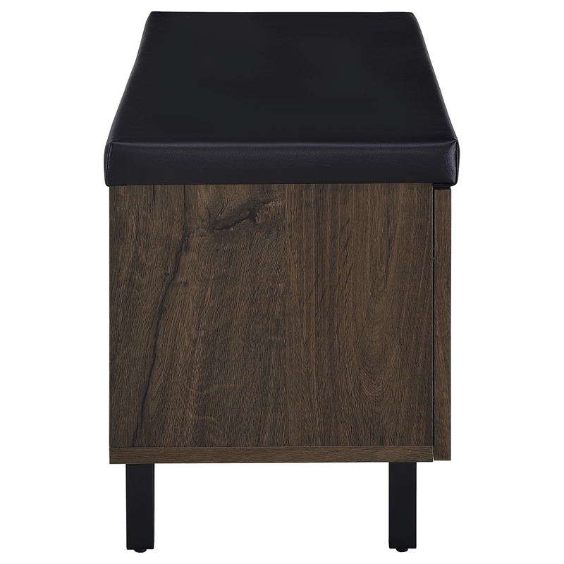 Pemberly Row 2-Door Padded Entryway Shoe Storage Bench in Smoked Oak