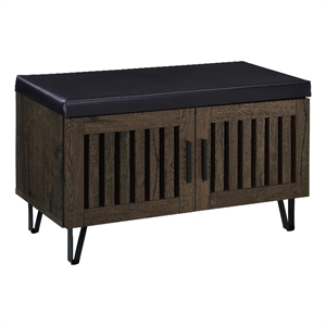 Pemberly Row 2-Door Padded Entryway Shoe Storage Bench in Smoked Oak